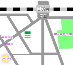 中央線の国分寺駅にあるレンタルスタジオの地図